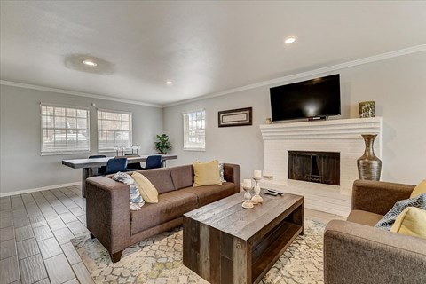 a living room with a couch and a television